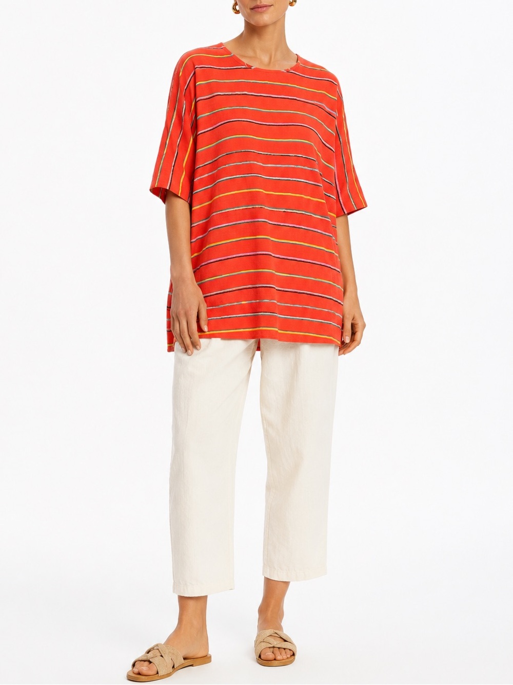 Ace & Jig XL Striped Tunic Top Textured Woven Cotton Metallic Gold